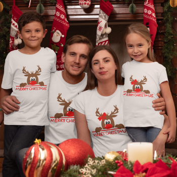 Семеен комплект в бяло Merry Christmas Hiding Deer