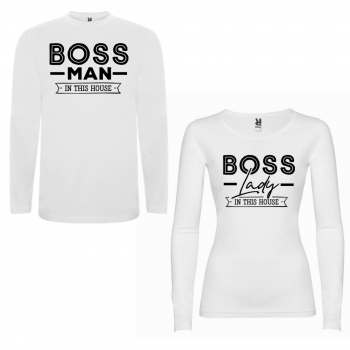 Комплект тениски с дълъг ръкав за двойки Boss Man Boss Lady Комплект тениски с дълъг ръкав за двойки Boss Man Boss Lady