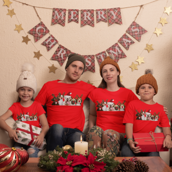 Коледен семеен комплект тениски в червено Dogs Christmas Коледен семеен комплект тениски в червено Dogs Christmas