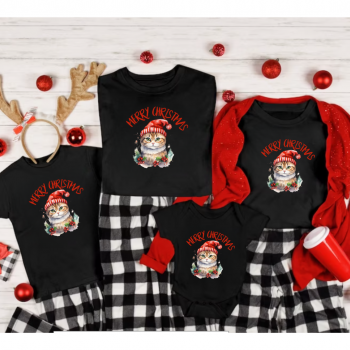 Коледни тениски за цялото семейство Christmas Cat Коледни тениски за цялото семейство Christmas Cat
