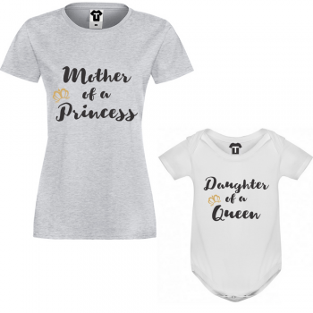 Комплект за майка и бебе Mother of a princess/Daughter of a queen Комплект за майка и бебе Mother of a princess/Daughter of a queen
