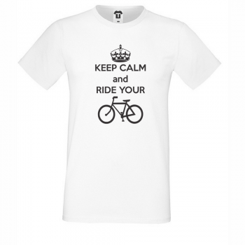 Мъжка бяла тениска Keep Calm and ride your bike