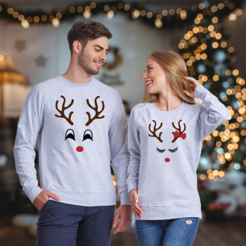Комплект сиви коледни блузи за двойки Cute Deers Комплект сиви коледни блузи за двойки Cute Deers