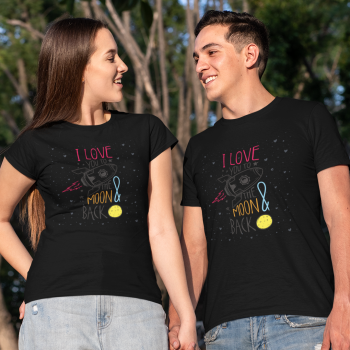 Черни тениски за двойки I Love You to the Moon and Back Черни тениски за двойки I Love You to the Moon and Back