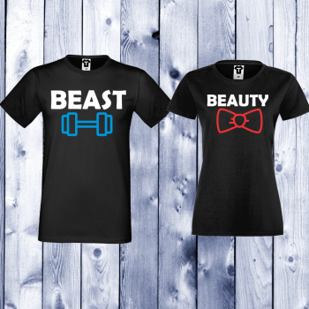 Черни Тениски за двойки Beast and Beauty Черни Тениски за двойки Beast and Beauty