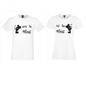 Комплект бели тениски с щампа She is Mine - He is Mine Комплект бели тениски с щампа She is Mine - He is Mine