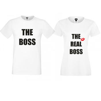 Комплект бели тениски за двойки The Boss The Real Boss Комплект бели тениски за двойки The Boss The Real Boss