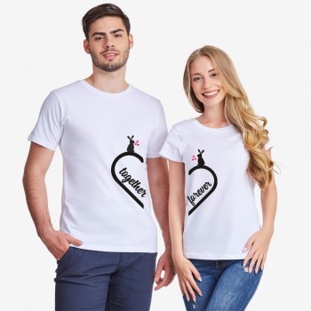Комплект бели тениски за двойки Together Forever Bunny Комплект бели тениски за двойки Together Forever Bunny