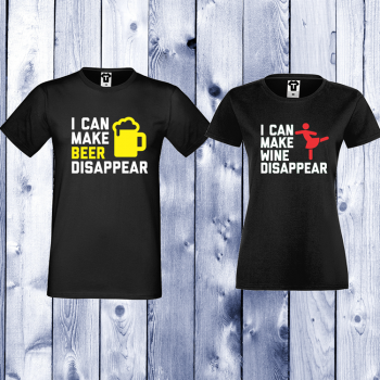 Комплект черни тениски с щампа I can make wine dissapear