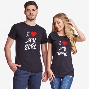 Комплект черни тениски за двойки I Love My Boy