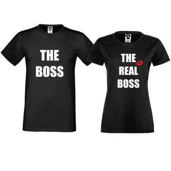 Комплект черни тениски за двойки The Boss The Real Boss