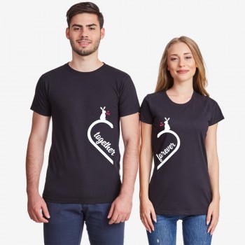 Комплект черни тениски за двойки Together Forever Bunny