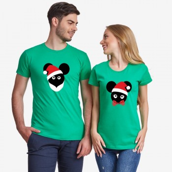 Комплект зелени тениски за двойки Christmas Mouse Комплект зелени тениски за двойки Christmas Mouse