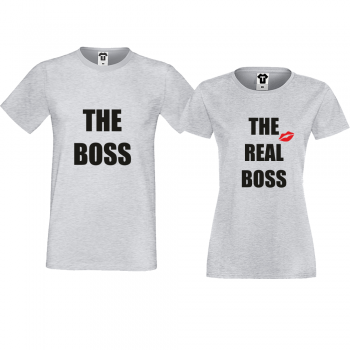 Сиви тениски за двойки The Boss The Real Boss Сиви тениски за двойки The Boss The Real Boss