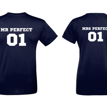 Тъмно-сини Тениски за двойки Mr Mrs Perfect