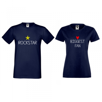 Тъмно-сини Тениски за двойки Rockstar and Fan