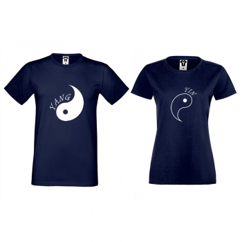 Тъмно-сини Тениски за двойки Yin Yang