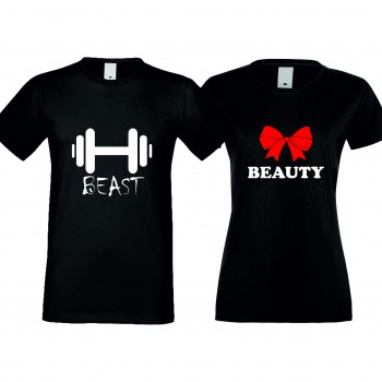 Тениски за двойки Beast and Beauty черни