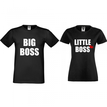 Тениски за двойки в черно Big and Little Boss