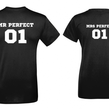 Тениски за двойки в черно Mr Mrs Perfect