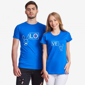 Тениски за двойки в синьо LO-VE Bunny