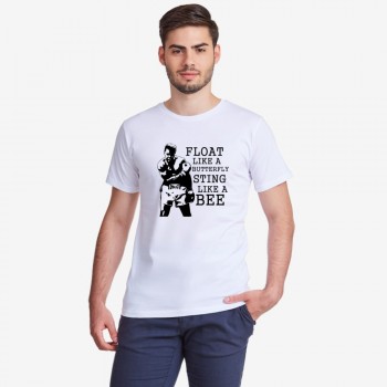 Мъжка бяла тениска Float like a butterfly Sting like a bee - Muhammad Ali