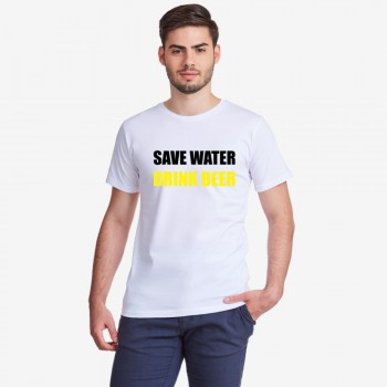 Мъжка бяла тениска Save Water Drink Beer