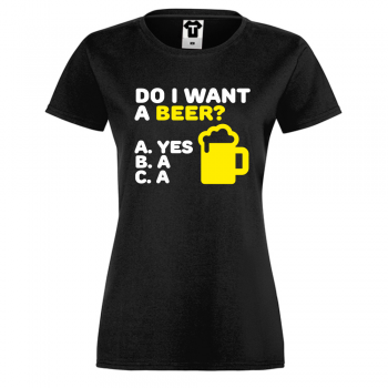 Дамска черна тениска Do I want a Beer