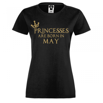 Дамска черна тениска Princesses Are Born In May