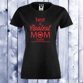 Дамска черна тениска с щампа Best and Coolest Mom 2 Дамска черна тениска с щампа Best and Coolest Mom 2