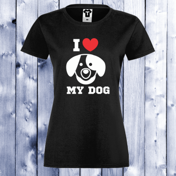 Дамска черна тениска с щампа I LOVE MY DOG Дамска черна тениска с щампа I LOVE MY DOG