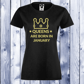 Дамска черна тениска с щампа QUEENS ARE BORN IN... Дамска черна тениска с щампа QUEENS ARE BORN IN...