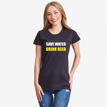 Дамска черна тениска Save Water Drink Beer
