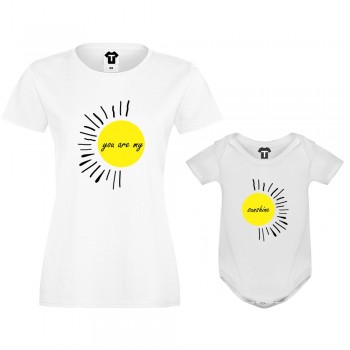 Дамска тениска и бебешко боди You are my sunshine