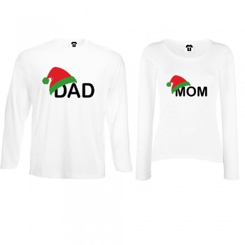 Комплект бели или черни тениски за двойки с дълги ръкави Family Christmas Hats Комплект бели или черни тениски за двойки с дълги ръкави Family Christmas Hats