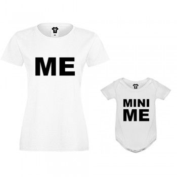 Комплект в бяло или черно - Дамска тениска и бебешко боди Me and Mini Me Комплект в бяло или черно - Дамска тениска и бебешко боди Me and Mini Me