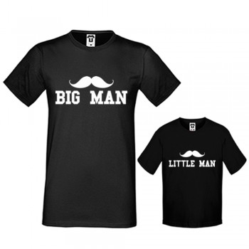Комплект в черно или бяло - Мъжка тениска и детска тениска Big and Little Man Mustache Комплект в черно или бяло - Мъжка тениска и детска тениска Big and Little Man Mustache