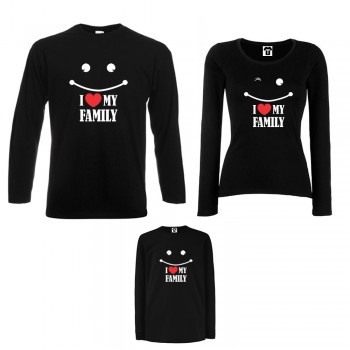 Семеен комплект тениски с дълги ръкави в бяло или черно I love my family