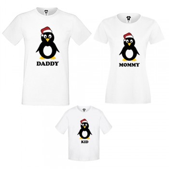 Семеен комплект тениски в бяло Penguin Family