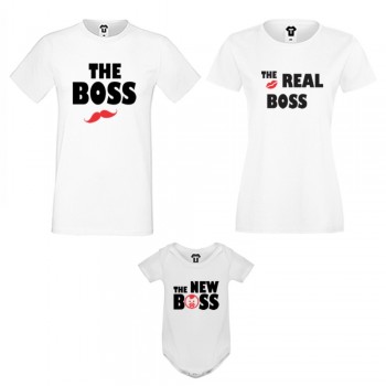 Семеен комплект в бяло или черно The Boss, The Real Boss and The New Boss Girl