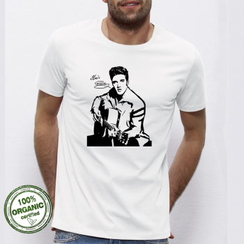 Мъжка бяла тениска от 100% органичен памук Elvis