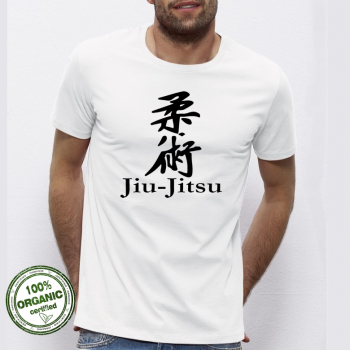 Мъжка бяла тениска от 100% органичен памук Jiu-Jitsu