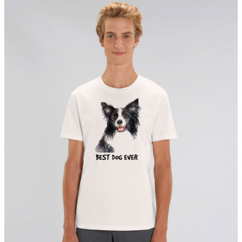 Мъжка тениска от 100% органичен памук в бял цвят Best Dog ever Мъжка тениска от 100% органичен памук в бял цвят Best Dog ever
